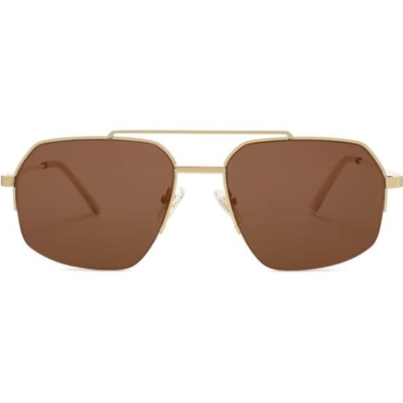 Unisex Trendy Aviator Sunglasses Retro Double Bridge Metal Semi-Rimless Shades